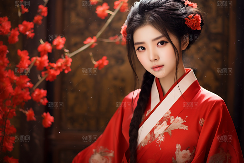 春节汉服女孩过年传统文化CG