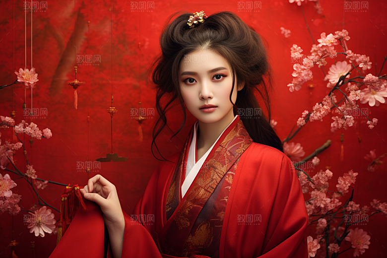 春节汉服女孩喜庆传统文化CG