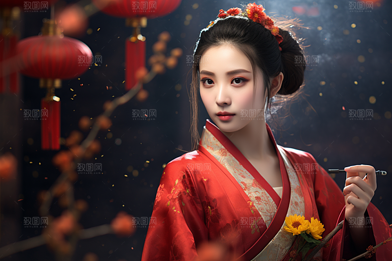春节汉服女孩高清喜庆CG