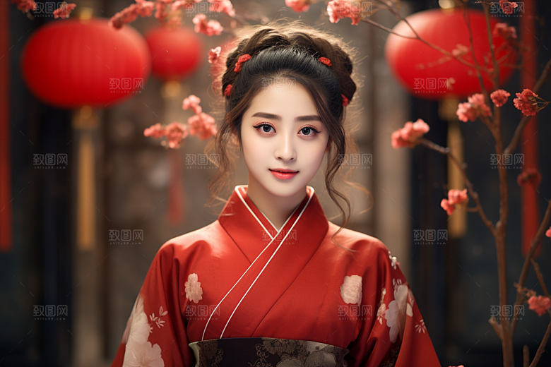 春节汉服女孩喜庆中国风CG