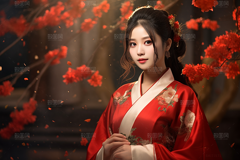 春节汉服女孩过年新春CG