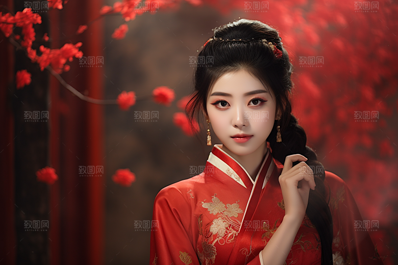 春节汉服女孩喜庆过年CG