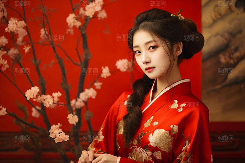 春节汉服女孩过年传统文化CG