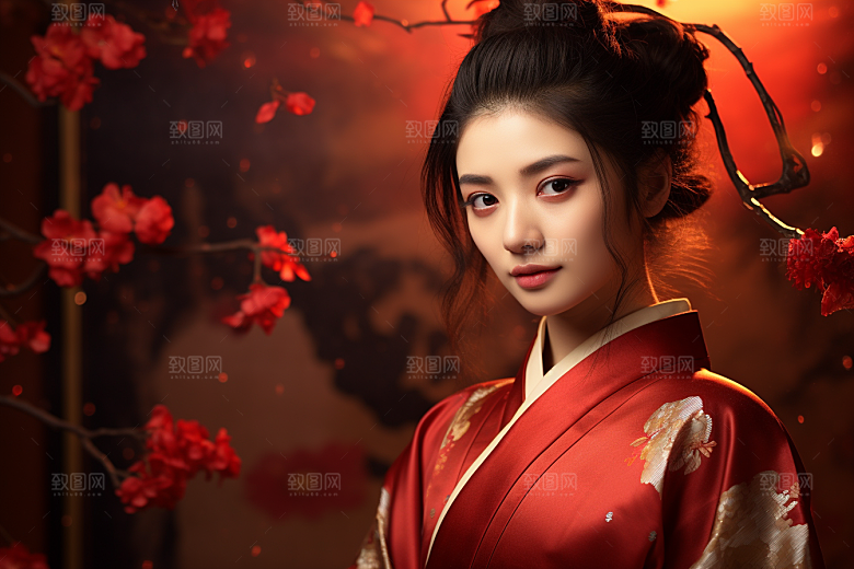 春节汉服女孩喜庆红色CG