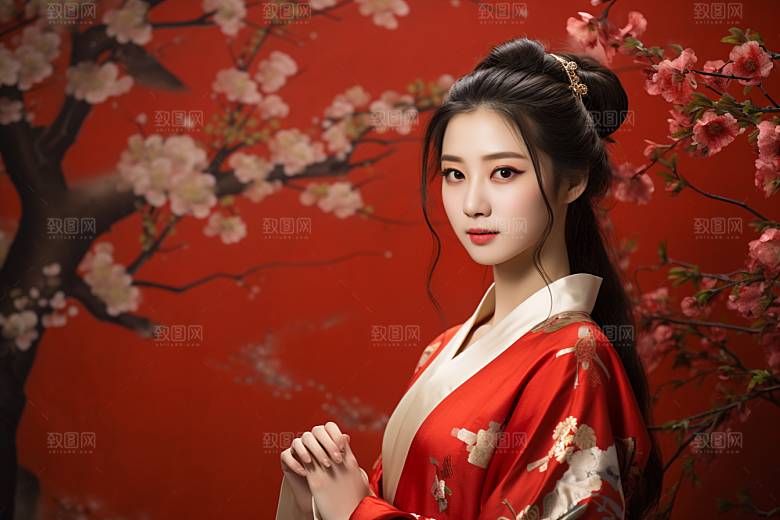 春节汉服女孩过年喜庆CG