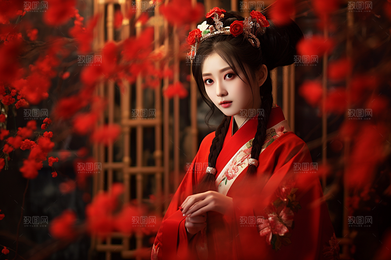 春节汉服女孩春日喜庆CG