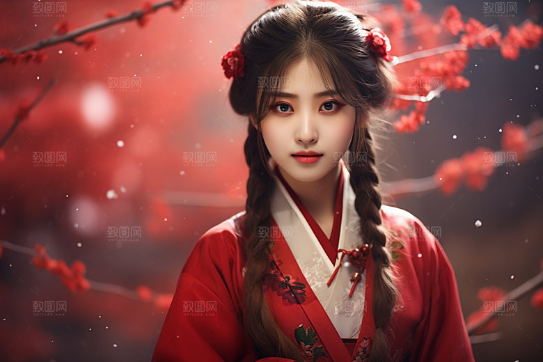 春节汉服女孩春日过年CG