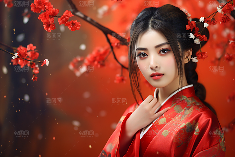 春节汉服女孩过年春日CG