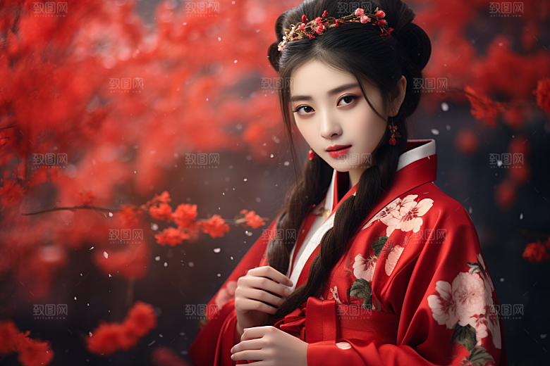 春节汉服女孩高清过年CG