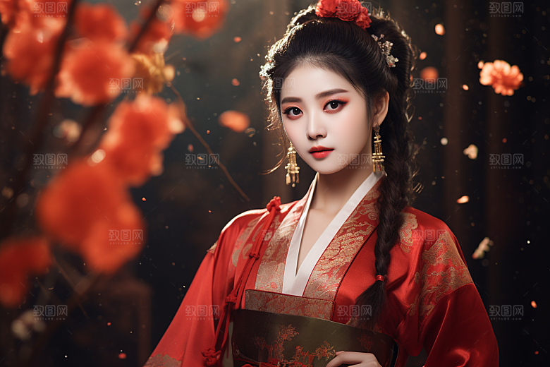 春节汉服女孩中国风新春CG