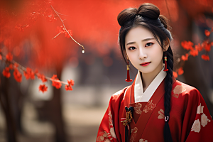 春节汉服女孩红色过年CG