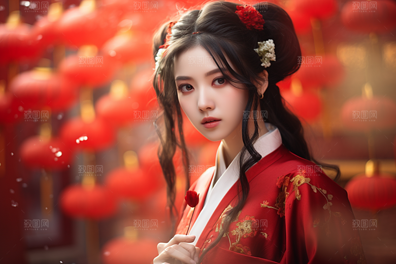 春节汉服女孩传统文化新春CG