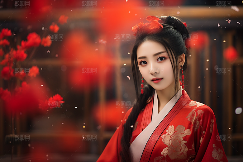 春节汉服女孩春日传统文化CG