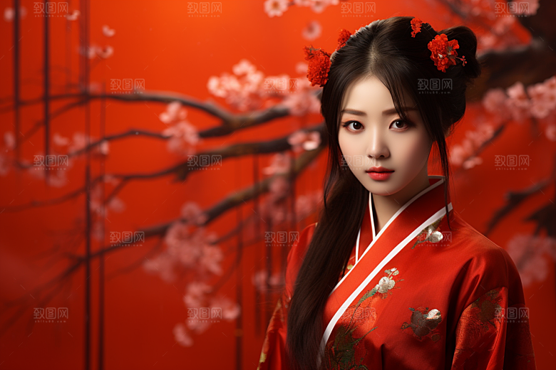 春节汉服女孩新春过年CG