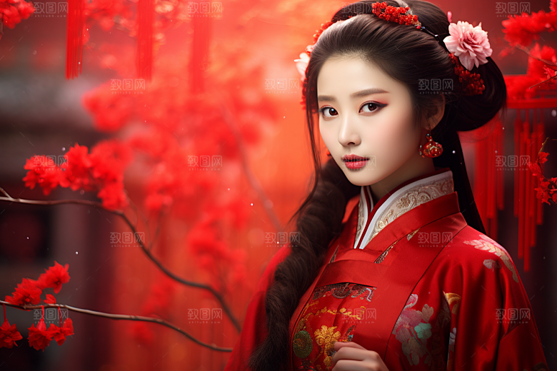 春节汉服女孩新春中国风CG