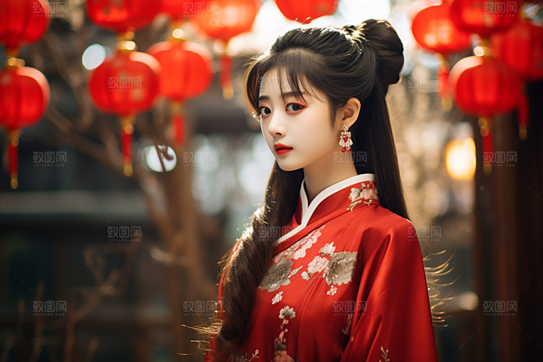 春节汉服女孩过年新春CG