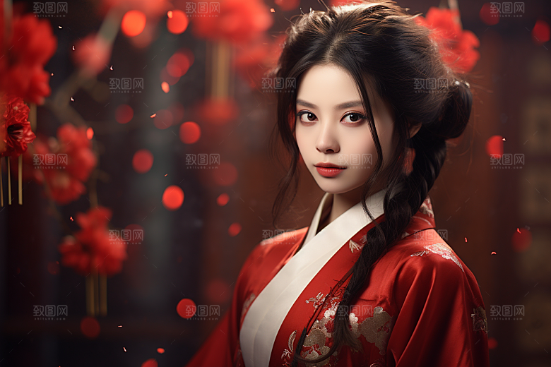 春节汉服女孩中国风新春CG