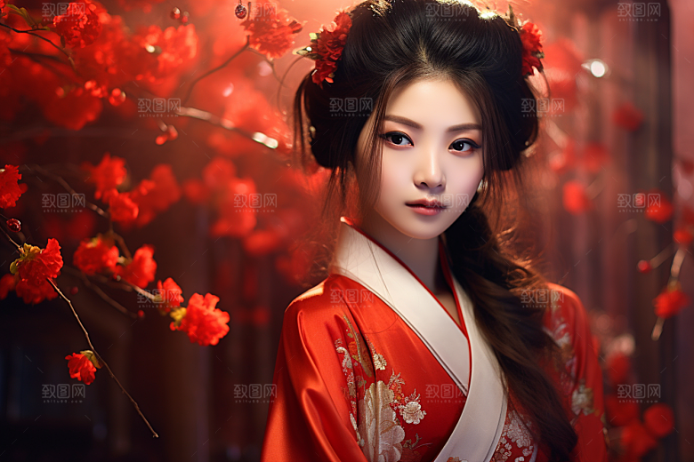 春节汉服女孩红色喜庆CG