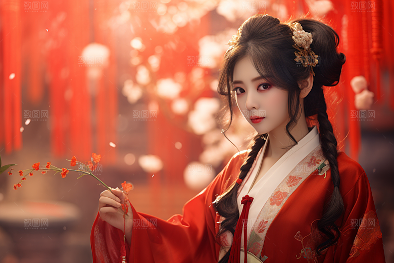 春节汉服女孩传统文化春日CG