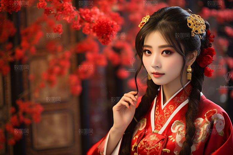 春节汉服女孩中国风新春CG
