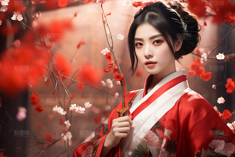 春节汉服女孩传统文化喜庆CG