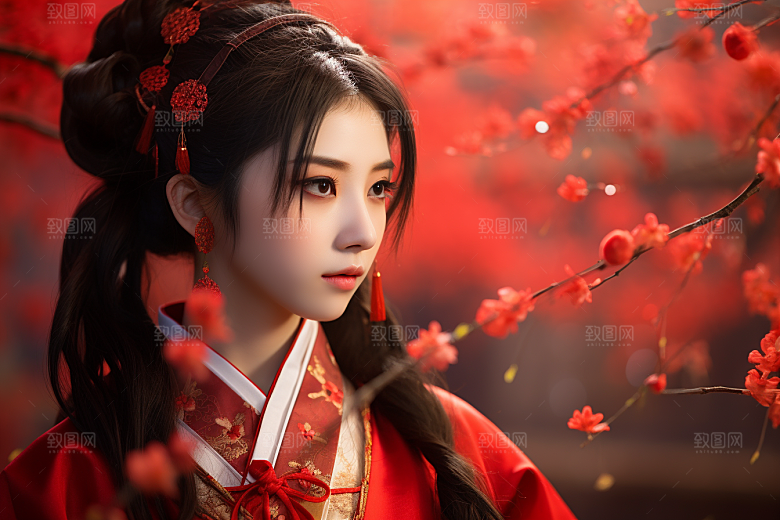 春节汉服女孩喜庆新春CG