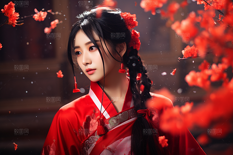 春节汉服女孩春日传统文化CG