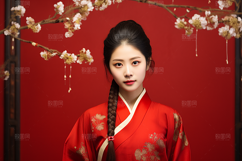 春节汉服女孩中国风新春CG
