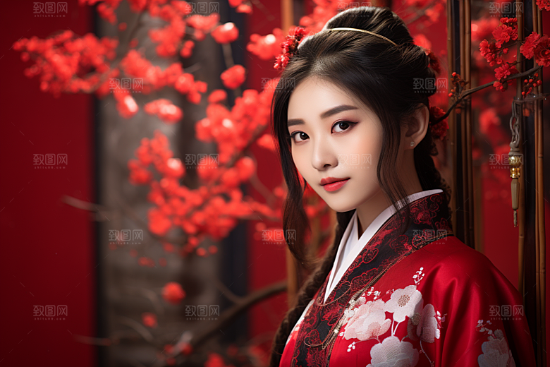 春节汉服女孩春日中国风CG