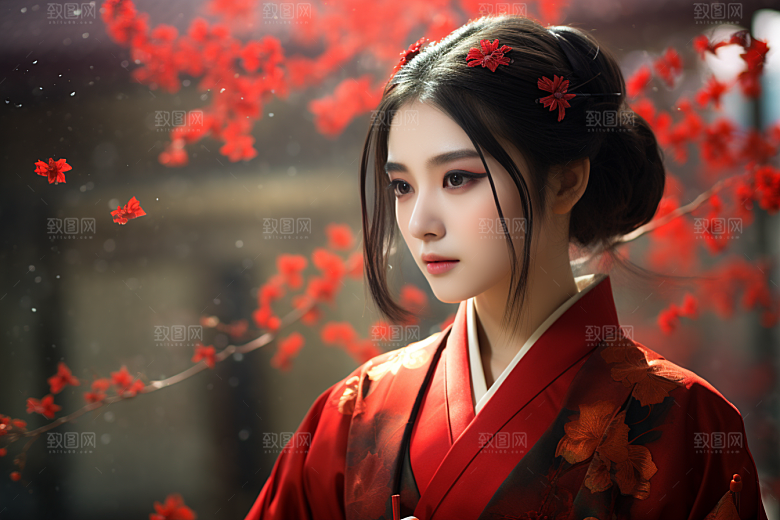 春节汉服女孩喜庆新春CG
