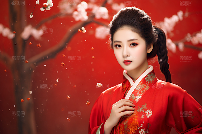 春节汉服女孩中国风传统文化CG