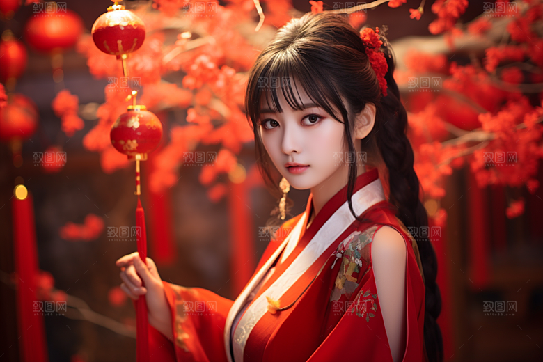 春节汉服女孩新春传统文化CG