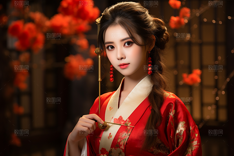 春节汉服女孩喜庆过年CG