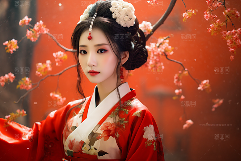 春节汉服女孩喜庆春日CG