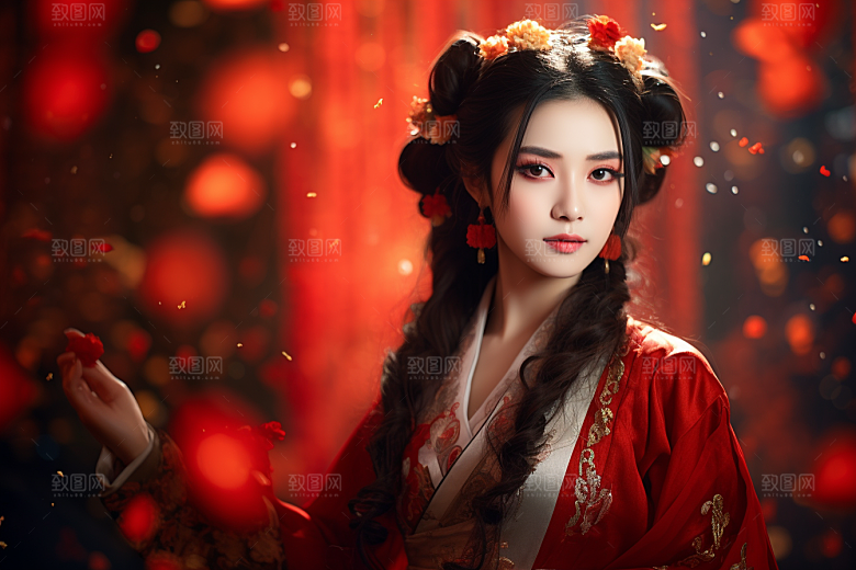 春节汉服女孩新春中国风CG