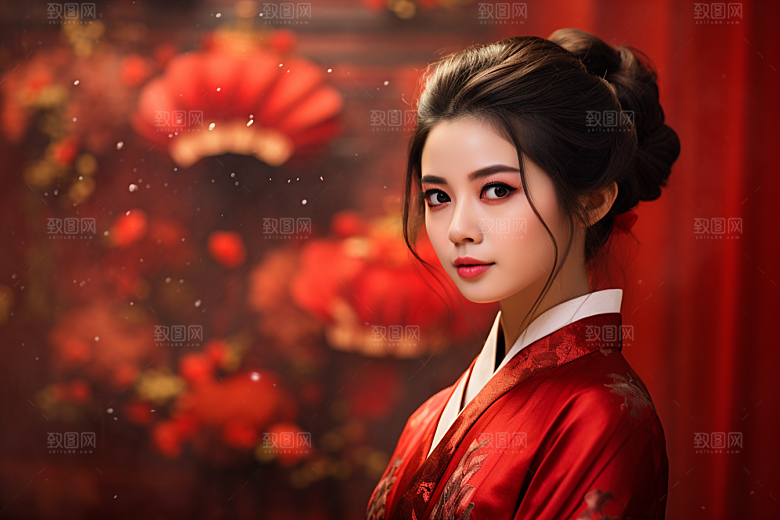 春节汉服女孩中国风新春CG