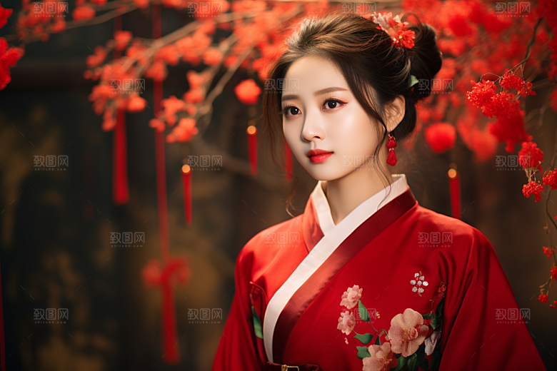 春节汉服女孩喜庆中国风CG