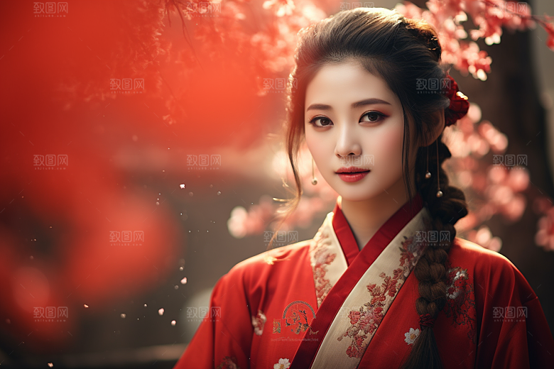 春节汉服女孩中国风过年CG