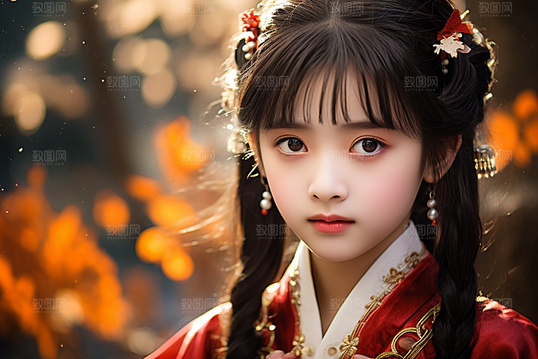 春节汉服女孩高清红色CG