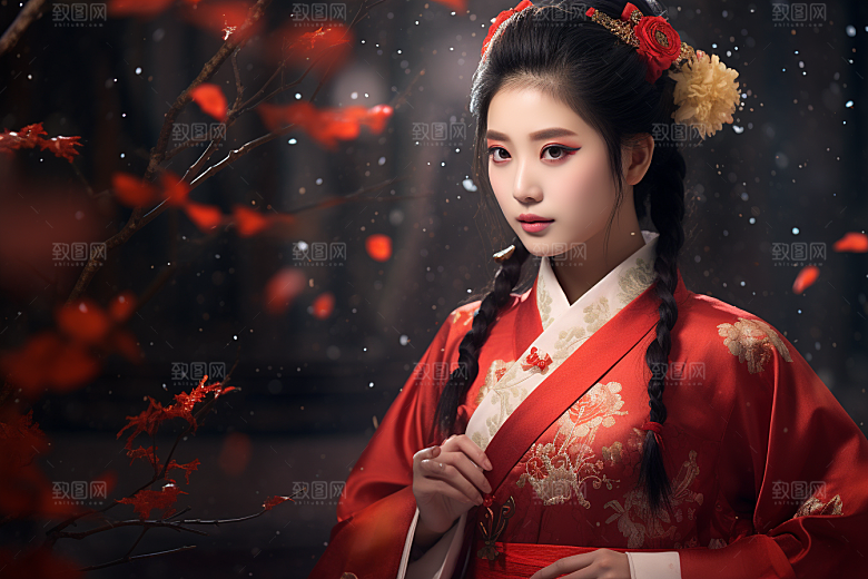 春节汉服女孩新春过年CG