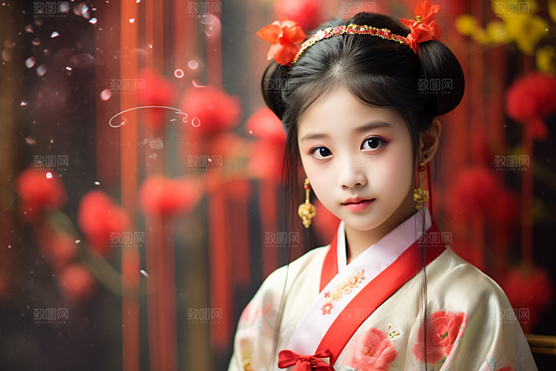 春节汉服女孩中国风过年CG