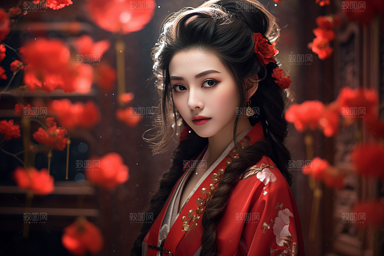 春节汉服女孩传统文化过年CG