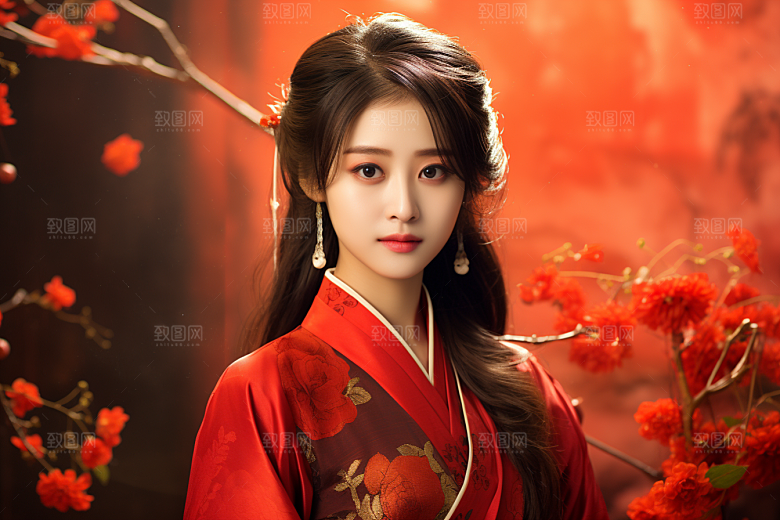 春节汉服女孩中国风新春CG