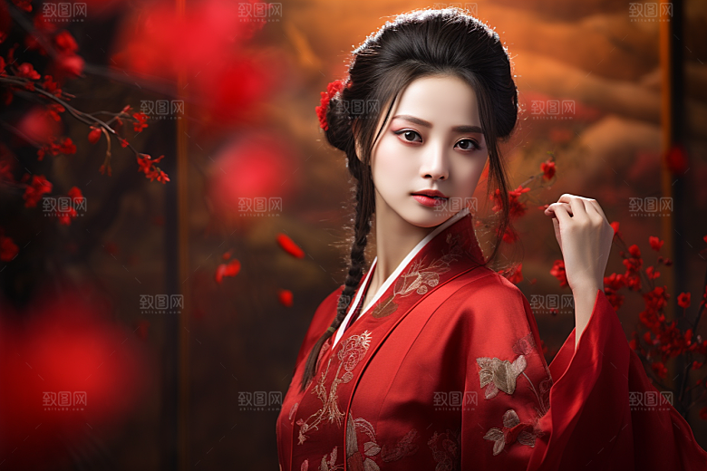 春节汉服女孩过年传统文化CG
