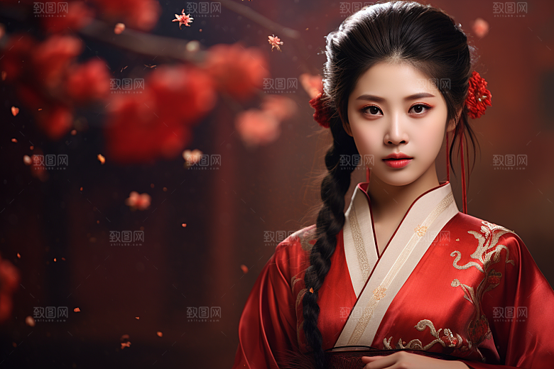春节汉服女孩新春中国风CG