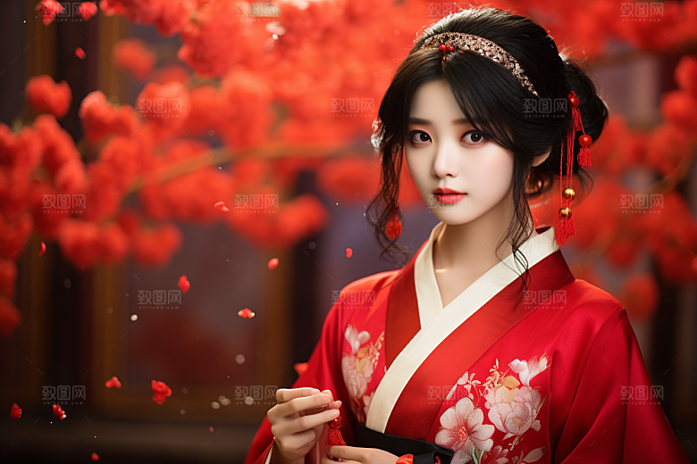春节汉服女孩传统文化春日CG