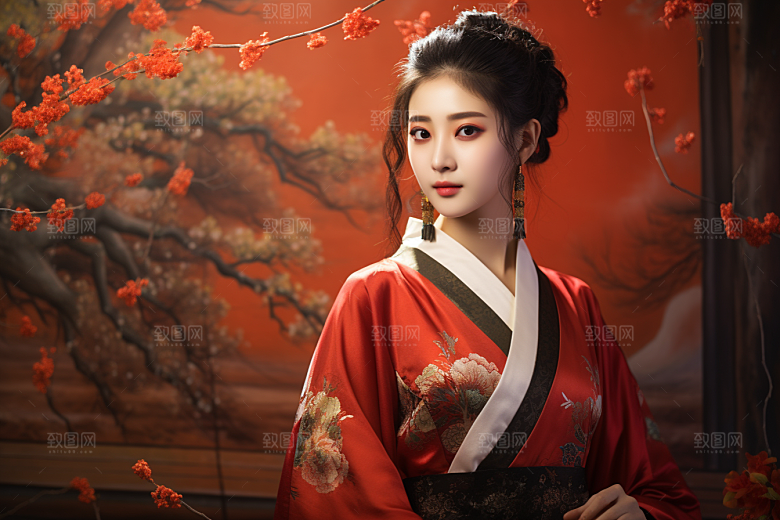 春节汉服女孩喜庆春日CG