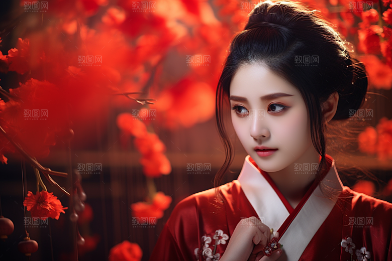 春节汉服女孩春日喜庆CG