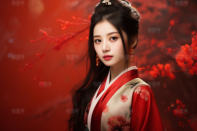 春节汉服女孩过年中国风CG