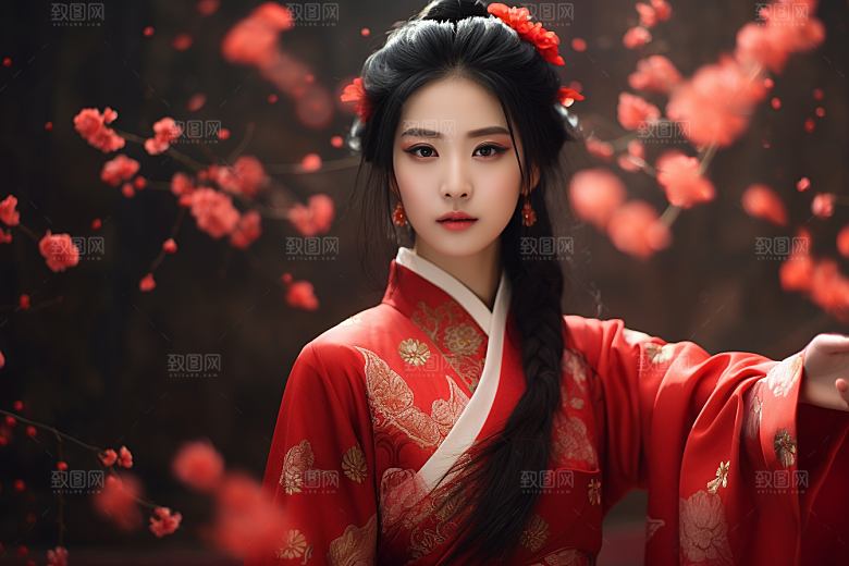 春节汉服女孩传统文化过年CG